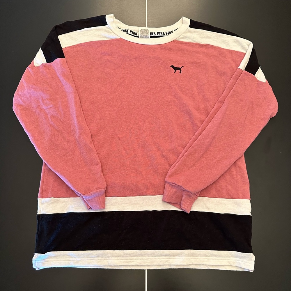 Victoria’s Secret PINK Y2K Varsity Block Letter Logo Pullover Sweater Size Med